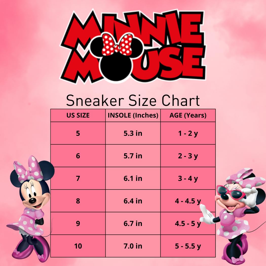 Zapatillas de Minnie Mouse para niñas de Disney Kids - Zapatillas ligeras sin cordones de Minnie Mouse - Blanco y rosa (talla 5 a 10 para niñas pequeñas)