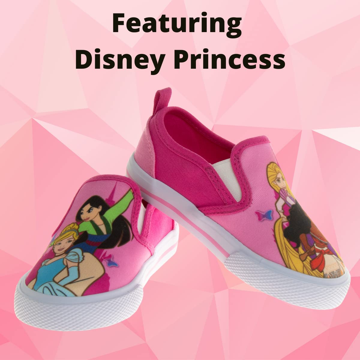 Zapatos de princesas de Disney para niñas: zapatillas de lona informales sin cordones con personajes para niñas pequeñas (niñas pequeñas y niños pequeños)