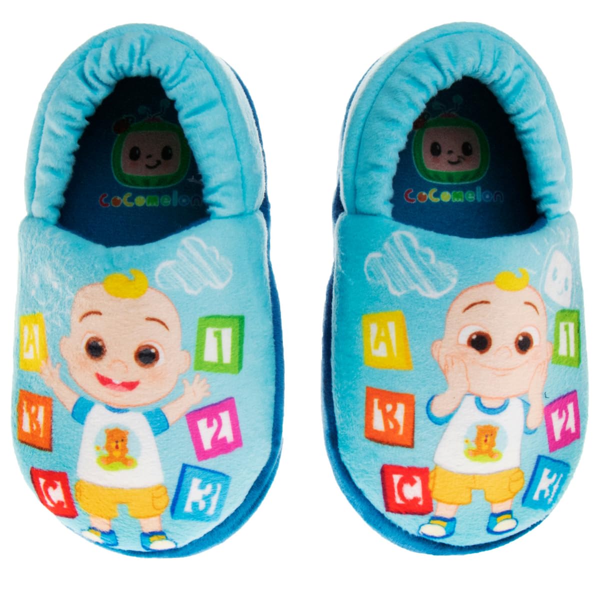 Pantuflas para niños pequeños Josmo Cocomelon: pantuflas para la casa para niños y niñas, cálidas y afelpadas, mocasines, pantuflas, zapatos cocomelon (para niños pequeños/infantes)