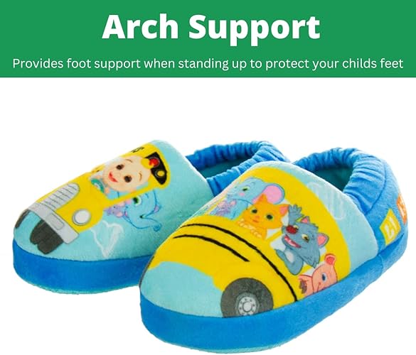 Pantuflas para niños pequeños Josmo Cocomelon: pantuflas para la casa para niños y niñas, cálidas y afelpadas, mocasines, pantuflas, zapatos cocomelon (para niños pequeños/infantes)