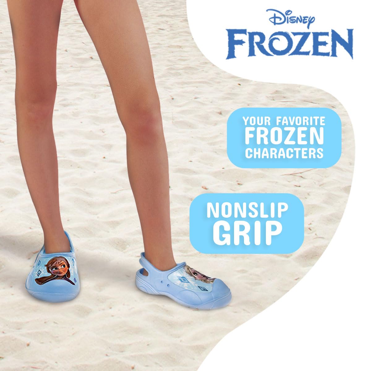 Sandalias de agua tipo zueco para niñas Josmo, sandalias de verano de Frozen Anna y Elsa, zapatos de piscina para niños, zuecos cerrados con tiras en la parte posterior, sin cordones, color azul claro (talla para bebés y niños pequeños)