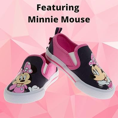 Zapatos de Minnie Mouse de Disney para niñas: zapatillas de lona informales sin cordones con personajes para niñas pequeñas (azul marino/fucsia) (para niñas pequeñas y niños pequeños)