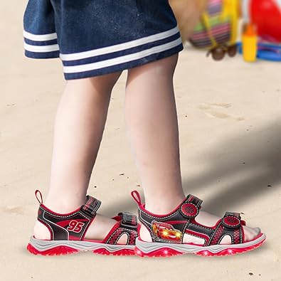 Disney Cars Sandals LED LightUp Adjustable Strap Open Toe - Kids Boys Lightning McQueen Slides Water Shoes - (Toddler - Little Kid)