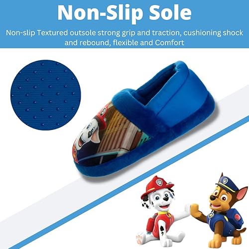 Pantuflas de Paw Patrol de Nickelodeon - Zapatillas de casa para niños Chase y Marshall - Pantuflas de casa suaves, cálidas y afelpadas para interiores - Orejas 3D azules (para niños pequeños)