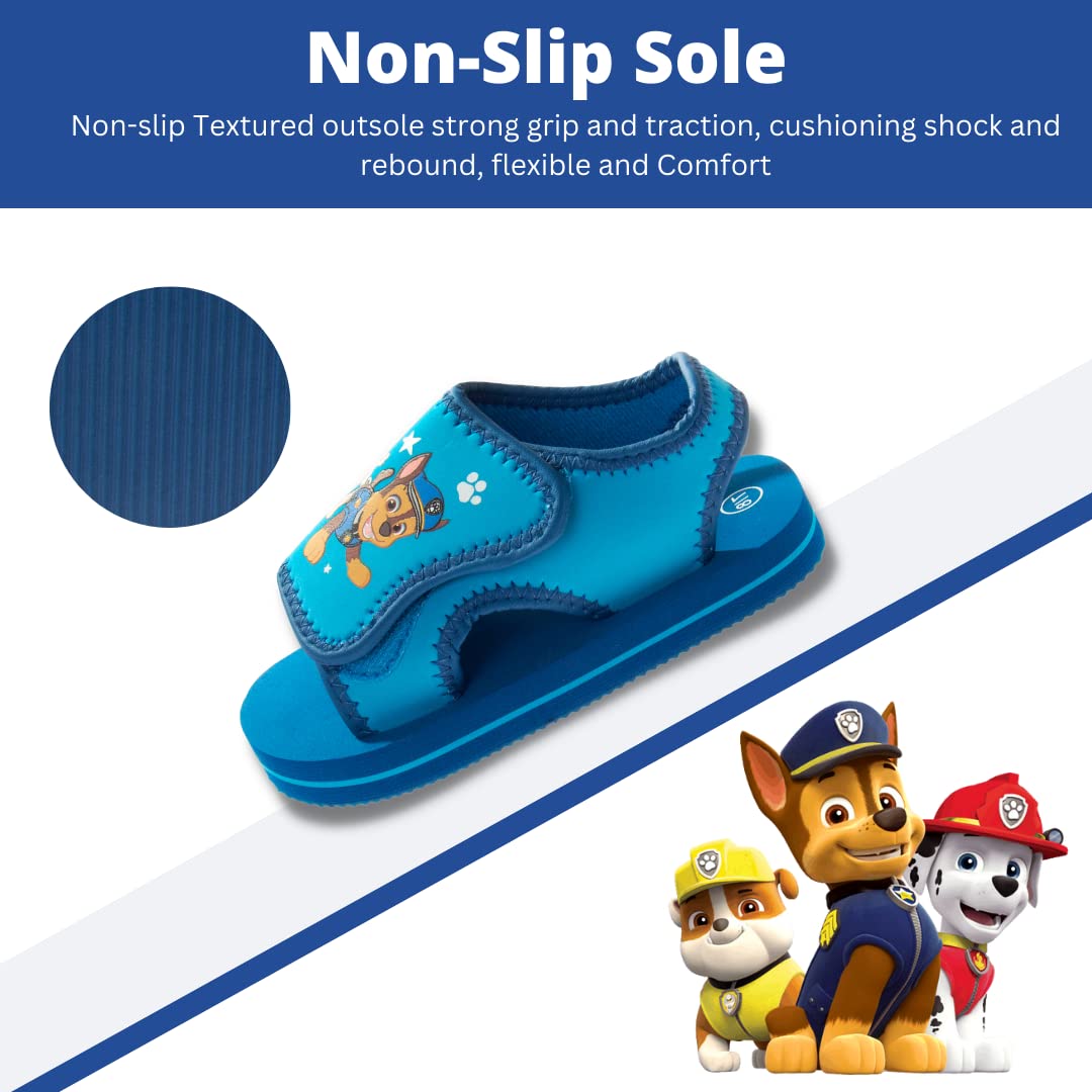 Sandalias de punta abierta con correa ajustable para niños de Nickelodeon Paw Patrol - Zapatos para el agua Chase Marshall para playa, piscina, impermeables - Azul (para niños pequeños)