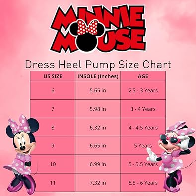 Minnie Mouse Shoes - Girls Mary Jane Flat Pump Strap with Bow - Dress up Costume Flower School Party Slip on - Toddler/Little Kid