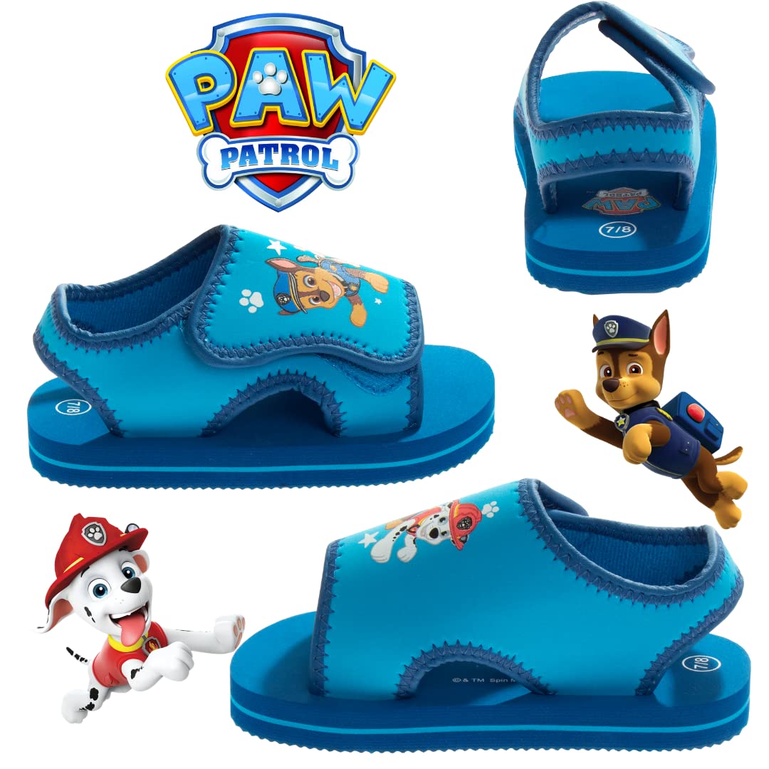 Sandalias de punta abierta con correa ajustable para niños de Nickelodeon Paw Patrol - Zapatos para el agua Chase Marshall para playa, piscina, impermeables - Azul (para niños pequeños)