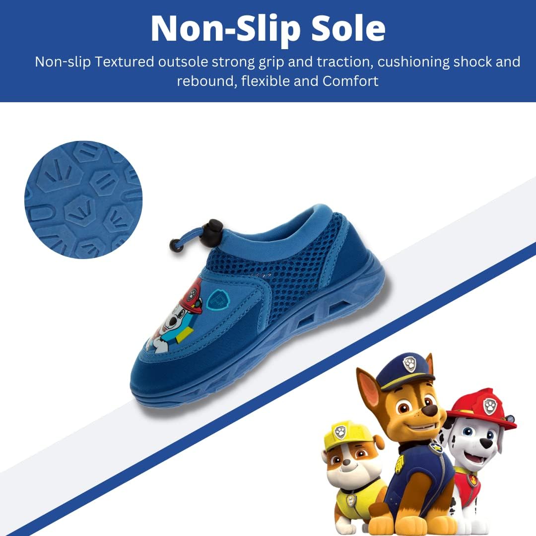 Nickelodeon Paw Patrol Water Shoes Kids Boys Sandals Quick Dry - Marshall and Chase Pool Aqua Socks Bungee Waterproof - Blue (Toddler - Little Kids)