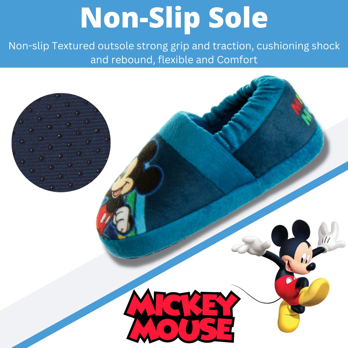 Disney Mickey Mouse Boys Slippers - Plush Lightweight Warm Comfort Soft Aline House Kids Shoes Slippers, (Toddler - Little Kid)