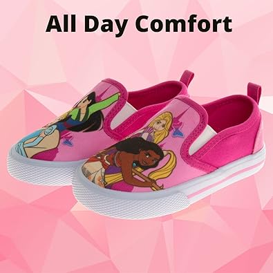 Zapatos de princesas de Disney para niñas: zapatillas de lona informales sin cordones con personajes para niñas pequeñas (niñas pequeñas y niños pequeños)