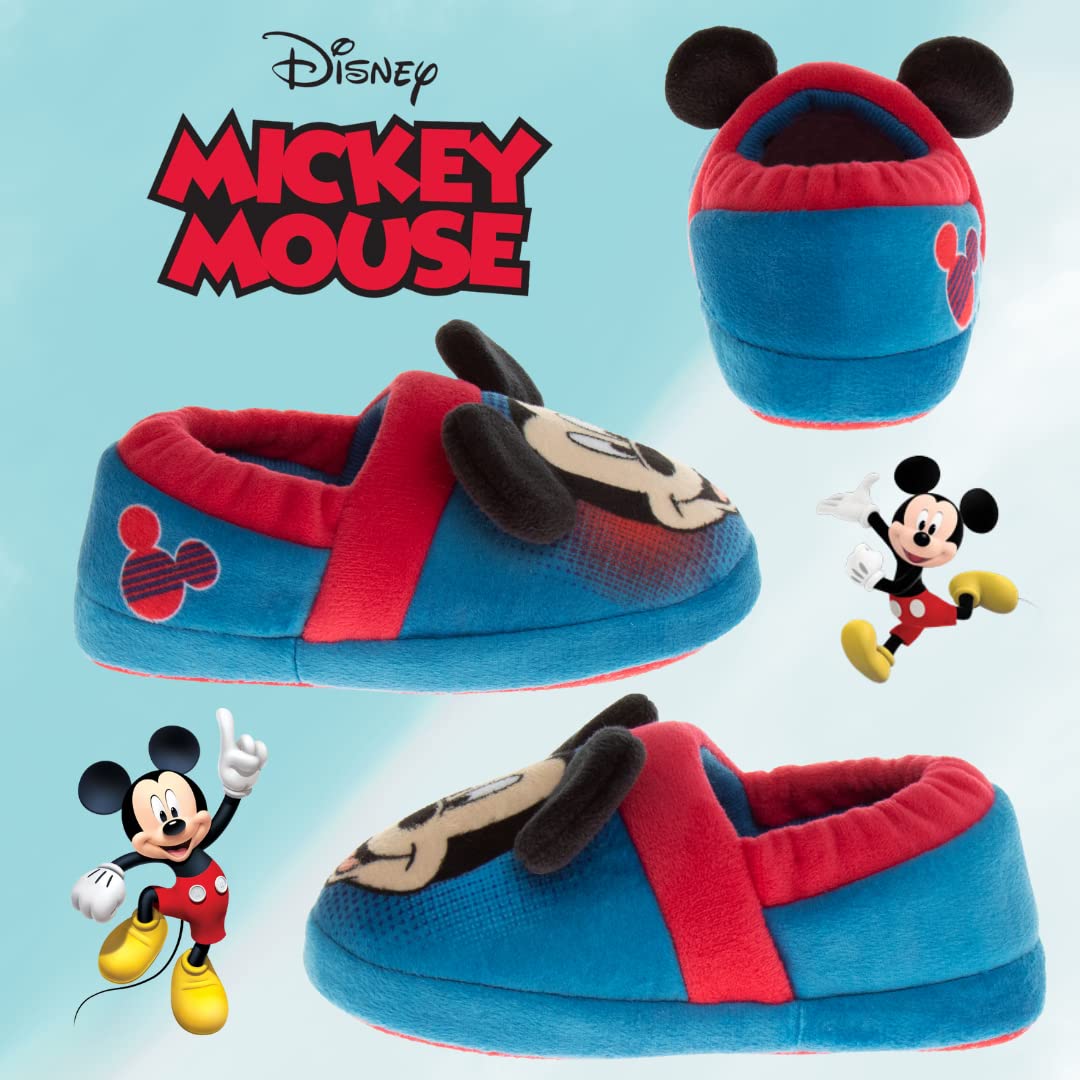 Pantuflas de Mickey Mouse de Disney para niños: pantuflas de felpa, ligeras, cálidas y cómodas, suaves, para niños pequeños