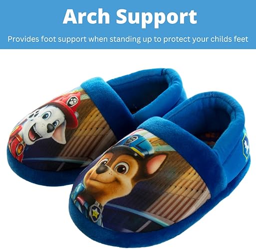 Pantuflas de Paw Patrol de Nickelodeon - Zapatillas de casa para niños Chase y Marshall - Pantuflas de casa suaves, cálidas y afelpadas para interiores - Orejas 3D azules (para niños pequeños)