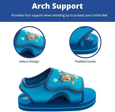 Sandalias de punta abierta con correa ajustable para niños de Nickelodeon Paw Patrol - Zapatos para el agua Chase Marshall para playa, piscina, impermeables - Azul (para niños pequeños)