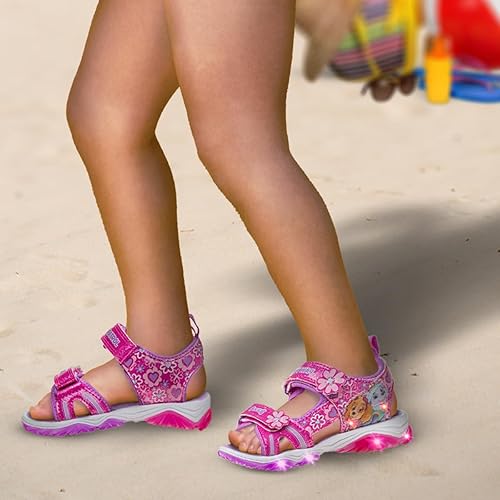 Zapatos con luces de la Patrulla Canina para niñas de Nickelodeon - Sandalias de verano - Zapatos para el agua para niños - Skye Everest Beach Correa ajustable Punta abierta Deporte al aire libre Personaje de héroe Luces (Niño pequeño/niña pequeña)