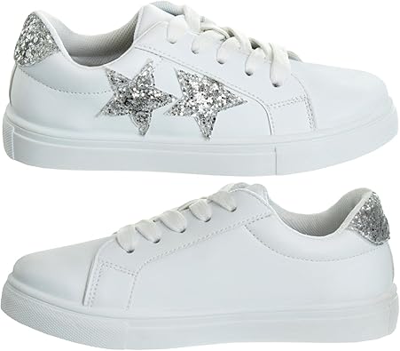 Zapatillas Kensie Girl con cordones antideslizantes - Zapatos casuales de moda de caña baja - Todo blanco (talla 11 para niñas pequeñas)