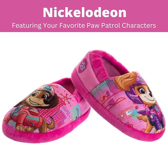 Josmo Kids Girls Paw patrol slippers - Skye and Everest indoor cute house shoes plush fuzzy shoes paw slippers kids slippers girls (toddler/little kid)