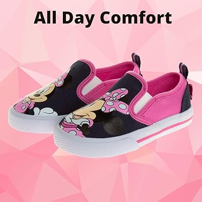 Zapatos de Minnie Mouse de Disney para niñas: zapatillas de lona informales sin cordones con personajes para niñas pequeñas (azul marino/fucsia) (para niñas pequeñas y niños pequeños)