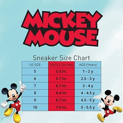 Zapatillas Disney Kids para niños, informales, sin cordones, ligeras, con diseño de Mickey Mouse (tallas 5 a 10 para niños pequeños)