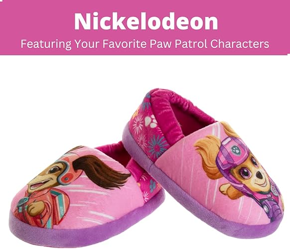 Josmo Kids Girls Paw patrol slippers - Skye and Everest indoor cute house shoes plush fuzzy shoes paw slippers kids slippers girls (toddler/little kid)