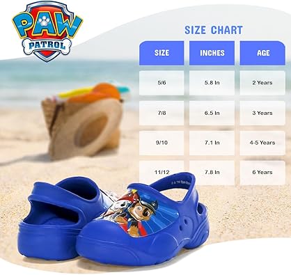 Sandalias de agua tipo zueco para niños Josmo - Sandalias de verano Chase Marshall de Paw Patrol - Zapatos de piscina para niños - Zuecos cerrados con tiras en la parte posterior - Azul (para niños pequeños)