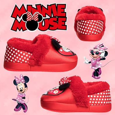 Pantuflas de Minnie Mouse para niñas de Josmo Kids, pantuflas cálidas de felpa para interiores, color fucsia y morado (para bebés y niños pequeños)