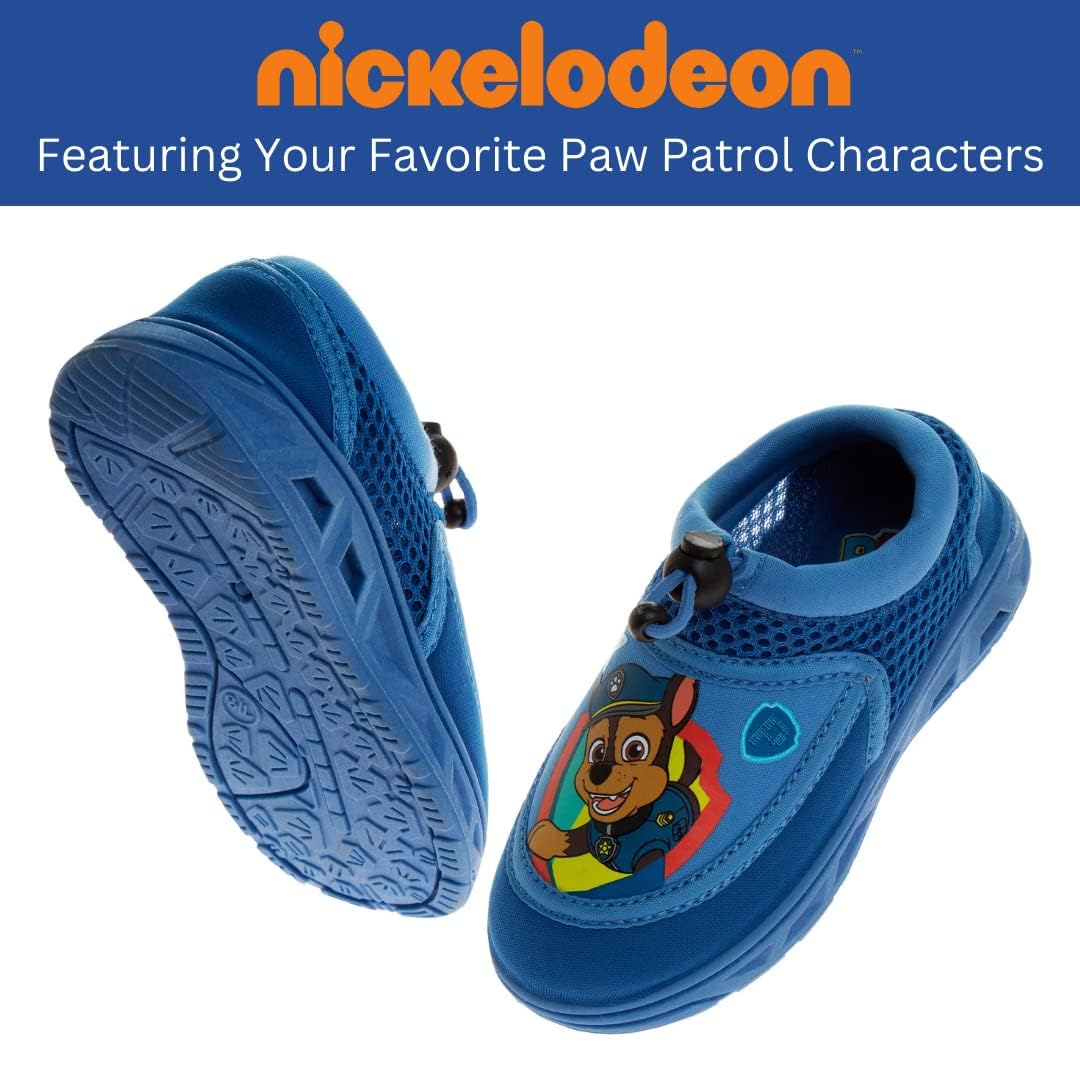 Nickelodeon Paw Patrol Water Shoes Kids Boys Sandals Quick Dry - Marshall and Chase Pool Aqua Socks Bungee Waterproof - Blue (Toddler - Little Kids)