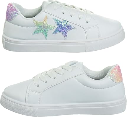 Zapatillas Kensie Girl con cordones antideslizantes - Zapatos casuales de moda de caña baja - Todo blanco (talla 11 para niñas pequeñas)