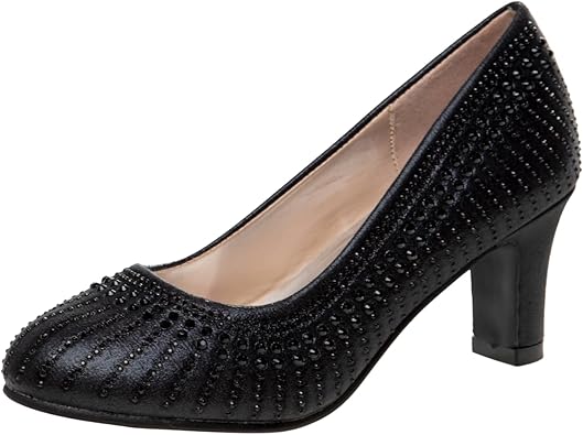 Zapatos de tacón de punta cerrada con lazo de Badgley Mischka: zapatos de vestir de tacón de moda con diamantes de imitación para niñas, color negro (talla 12 para niñas pequeñas)