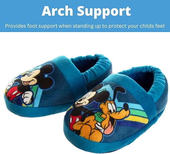 Disney Mickey Mouse Boys Slippers - Plush Lightweight Warm Comfort Soft Aline House Kids Shoes Slippers, (Toddler - Little Kid)