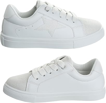 Zapatillas Kensie Girl con cordones antideslizantes - Zapatos casuales de moda de caña baja - Todo blanco (talla 11 para niñas pequeñas)