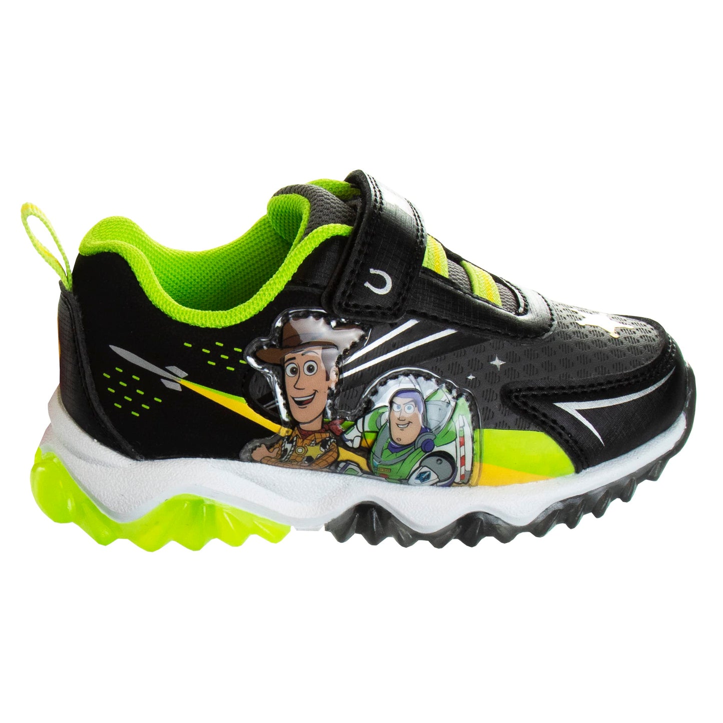 Disney Pixar Boys Toy Story Shoes - Kids Buzz Lightyear and Woody Laceless Light-Up Boys Toddler Character Tennis Sport Athletic Sneakers (Toddler/Little Kid) (Black/Yellow/Green/Blue)