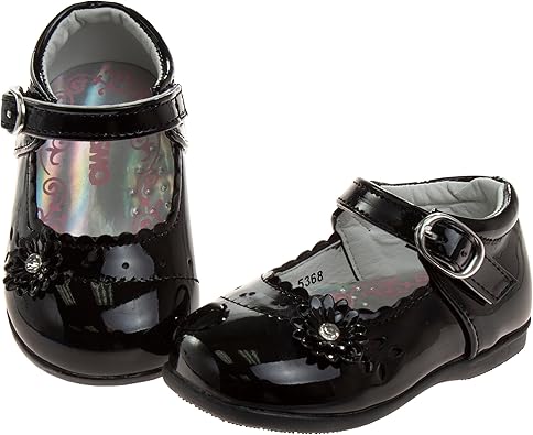 Zapatos planos Mary Jane sin cordones para niñas de Josmo Baby - Zapatos formales de vestir para bebés recién nacidos - Uniforme escolar - Negro (talla 3 para bebés)