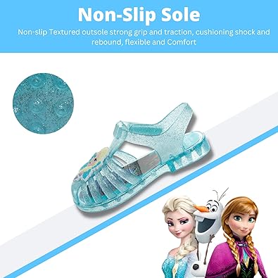 Sandalias de gelatina con personajes favoritos de Frozen de Disney: chanclas de verano para playa, sin cordones, para el agua (azul) (niño pequeño)