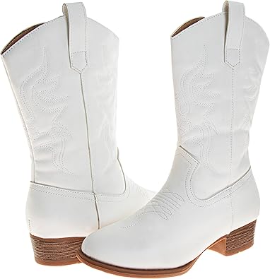 Botas vaqueras de estilo western para mujer de Josmo: botas vaqueras de estilo western hasta la pantorrilla para mujer, color negro (talla 6 para adultos)