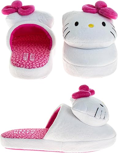 Josmo Hello Kitty slippers for Kids Girls - Kitty White indoor cute house shoes plush fuzzy Cat slipper - White Fuchsia (Toddler - Little Kid - Big Kid)