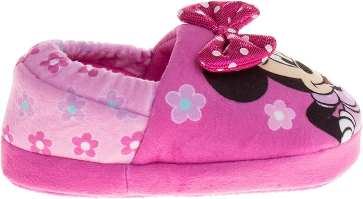 Pantuflas de Minnie Mouse para niñas de Josmo Kids, pantuflas cálidas de felpa para interiores, color fucsia y morado (para bebés y niños pequeños)