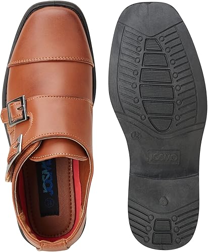 Zapatos de vestir para niño Josmo: mocasines Oxford con puntera con hebilla doble y cierre de velcro (niño pequeño/niño grande), talla 7 para niños pequeños, color negro