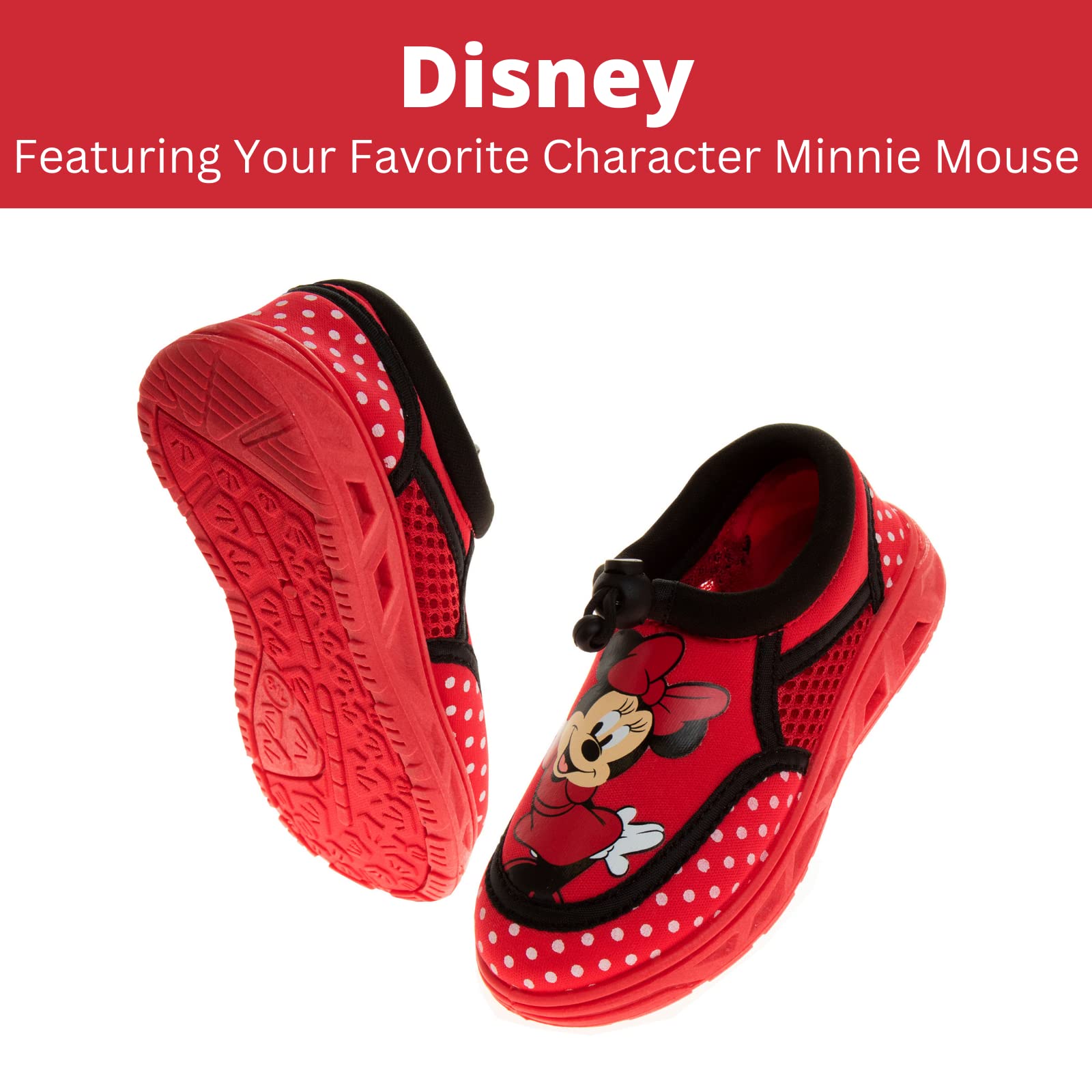 Zapatos acuáticos de Minnie Mouse de Disney - Calcetines acuáticos para piscina para niños - Sandalias de princesa con cordones elásticos impermeables para playa, toboganes deportivos de verano sin cordones de secado rápido (para niños pequeños/bebés)