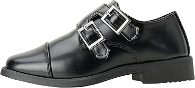 Zapatos de vestir para niño Josmo: mocasines Oxford con puntera con hebilla doble y cierre de velcro (niño pequeño/niño grande), talla 7 para niños pequeños, color negro