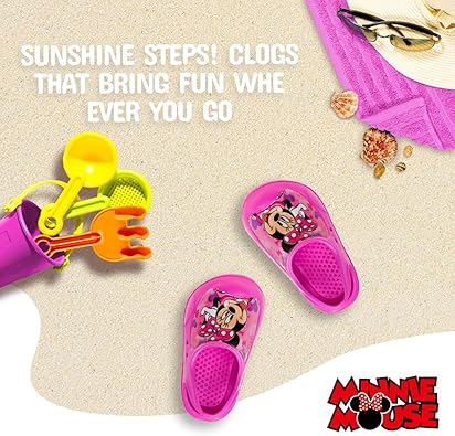 Sandalias de verano con diseño de Minnie Mouse para niñas de Josmo, zuecos con tiras en la parte posterior, puntera cerrada, deportivas, atléticas, sin cordones (tallas para bebés y niños pequeños)