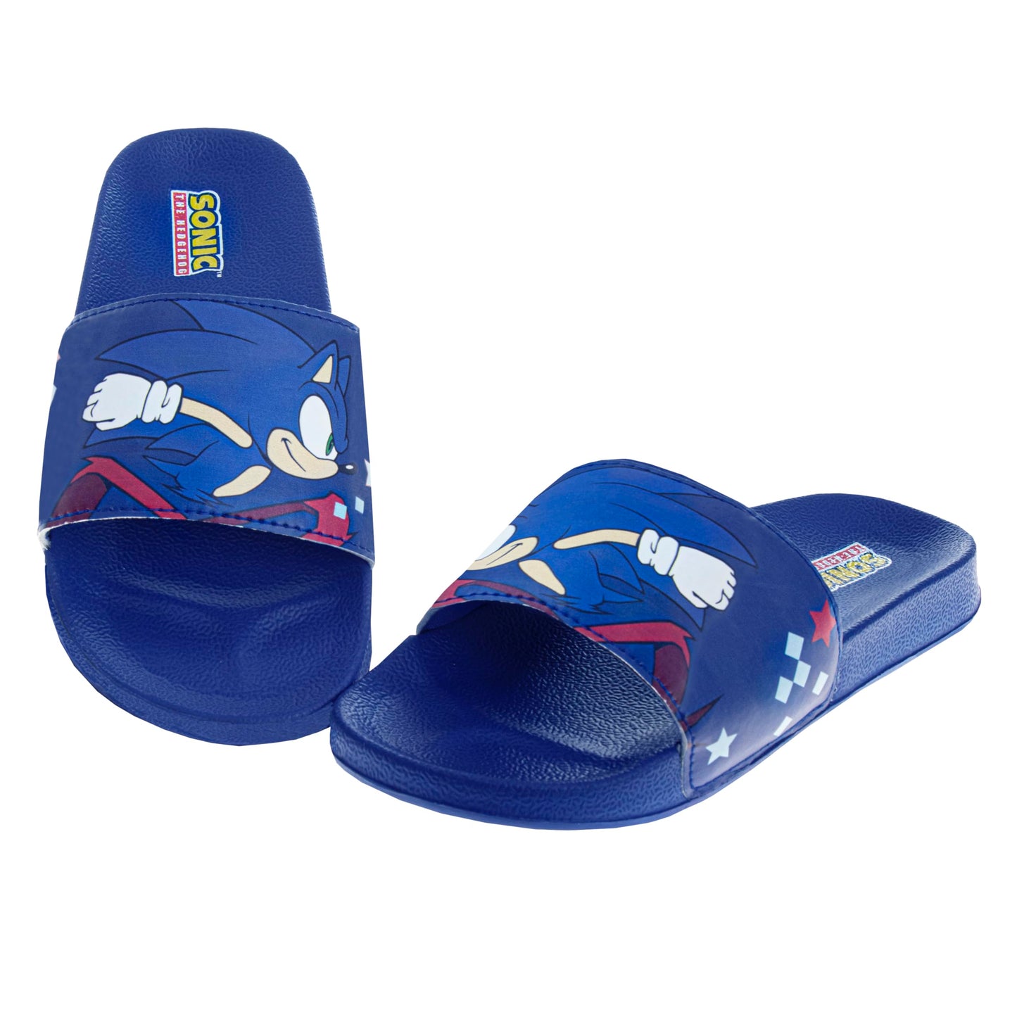 Josmo Sonic the Hedgehog Slides - kids boys Summer water pool shoes Beach Open Toe Outdoor Slip-on Character Sandals (sizes 11-5 Little Kid/Big Kid)