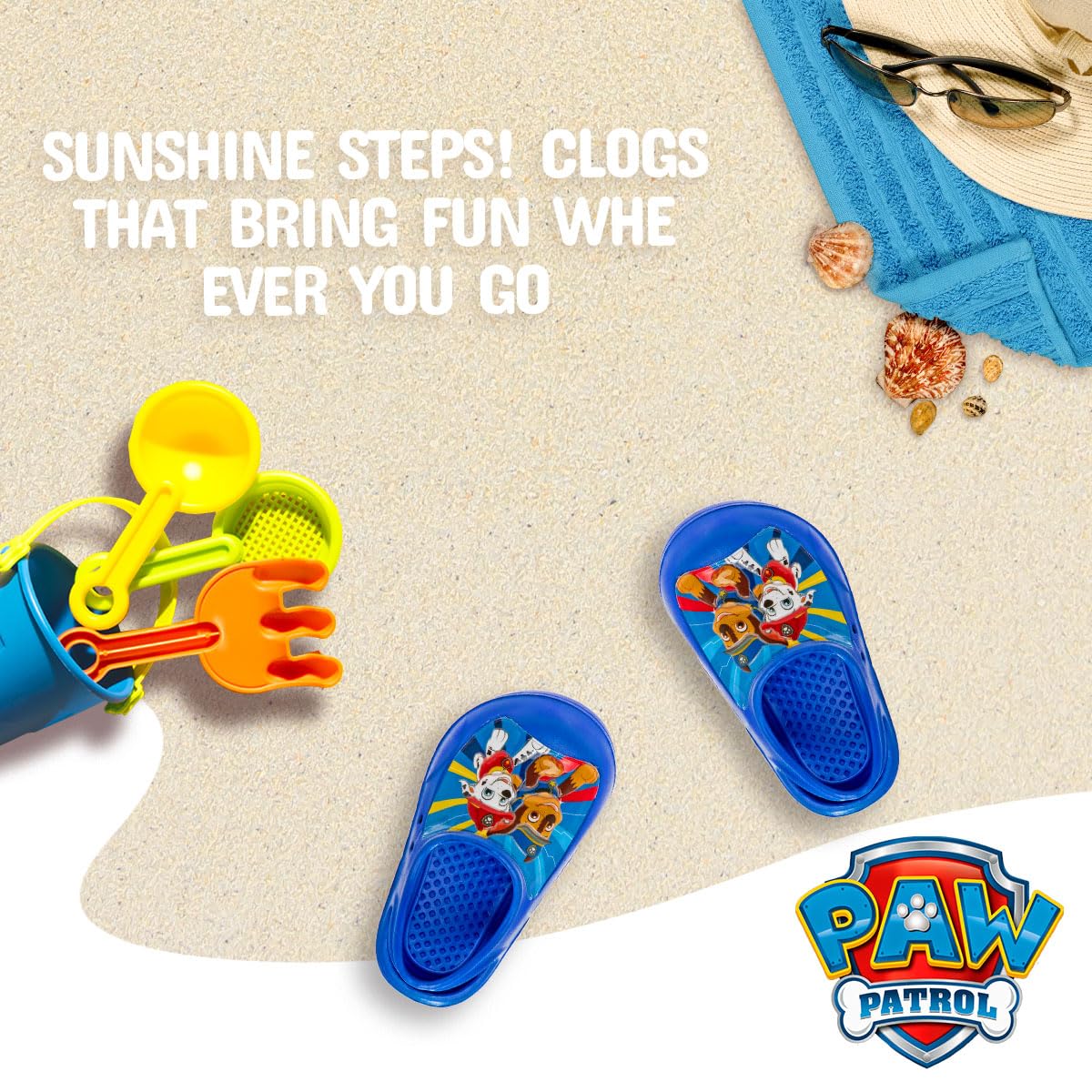 Sandalias de agua tipo zueco para niños Josmo - Sandalias de verano Chase Marshall de Paw Patrol - Zapatos de piscina para niños - Zuecos cerrados con tiras en la parte posterior - Azul (para niños pequeños)