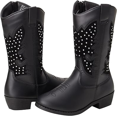 Botas KENSIE GIRL - Botas vaqueras occidentales para niñas (bebé/niña), talla 6 para niñas pequeñas, tachas negras