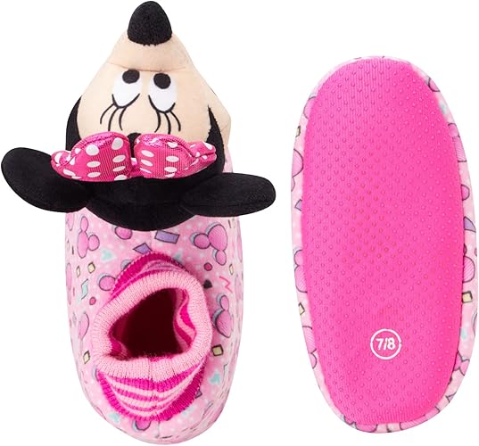 Pantuflas de Minnie Mouse para niñas de Josmo Kids, pantuflas cálidas de felpa para interiores, color fucsia y morado (para bebés y niños pequeños)