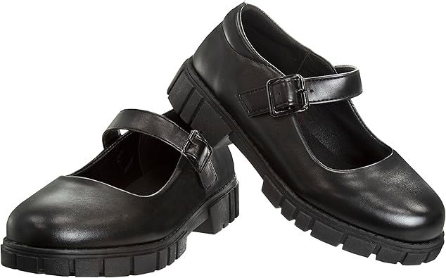 Zapatos Mary Jane con tiras en el tobillo y punta redonda para niñas de French Toast - Zapatos de vestir Oxford con plataforma gruesa Mary Jane - Negro (talla 7 para niñas pequeñas)