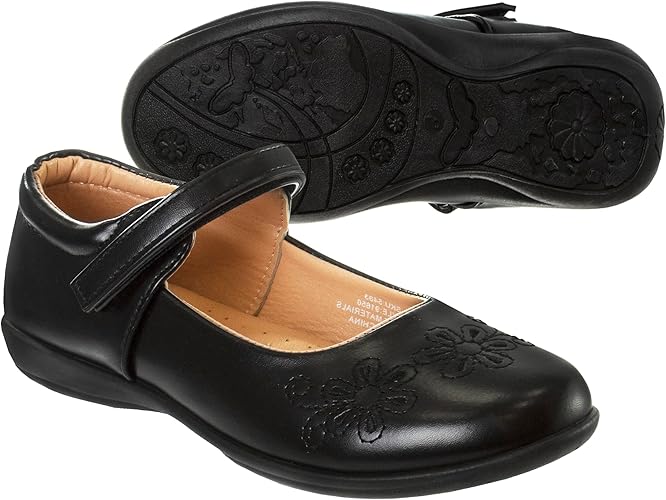 Zapatos Mary Jane para niñas de Josmo, uniforme escolar, bailarinas, sin cordones, color negro (talla 5 para niñas pequeñas)