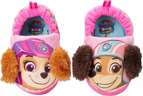 Josmo Kids Girls Paw patrol slippers - Skye and Everest indoor cute house shoes plush fuzzy shoes paw slippers kids slippers girls (toddler/little kid)