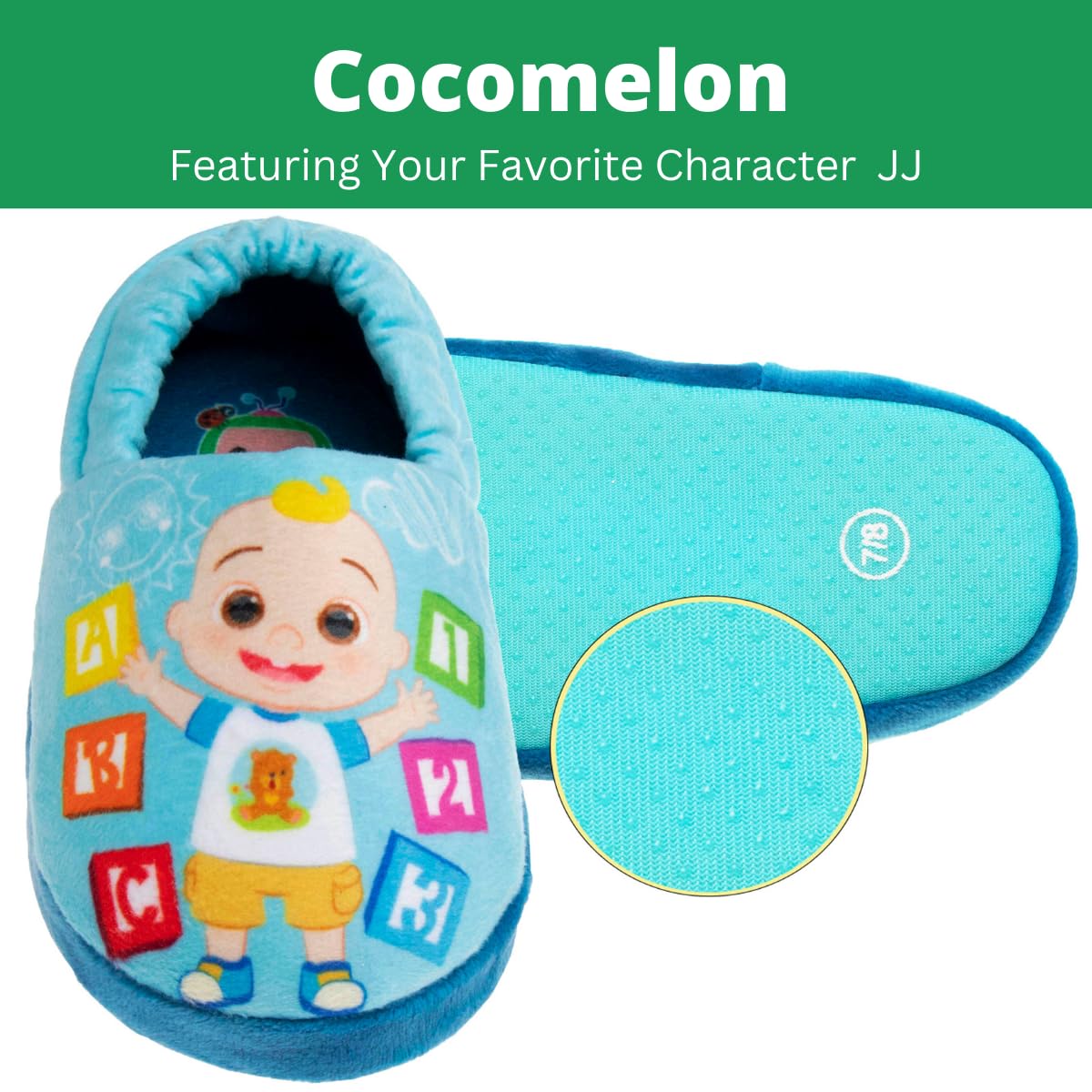 Pantuflas para niños pequeños Josmo Cocomelon: pantuflas para la casa para niños y niñas, cálidas y afelpadas, mocasines, pantuflas, zapatos cocomelon (para niños pequeños/infantes)