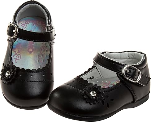 Zapatos planos Mary Jane sin cordones para niñas de Josmo Baby - Zapatos formales de vestir para bebés recién nacidos - Uniforme escolar - Negro (talla 3 para bebés)