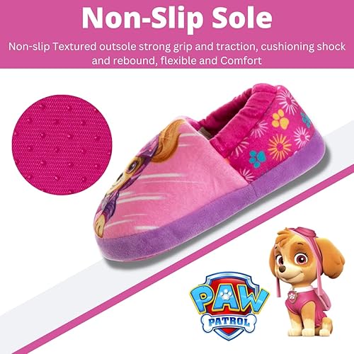 Josmo Kids Girls Paw patrol slippers - Skye and Everest indoor cute house shoes plush fuzzy shoes paw slippers kids slippers girls (toddler/little kid)